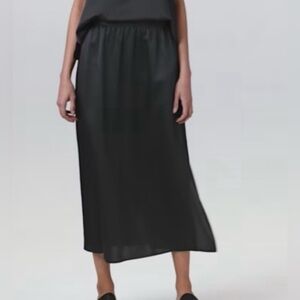 Eileen Fisher 100% Silk Black Midi Skirt